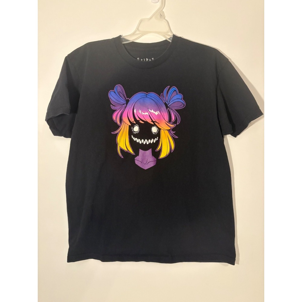Friday Jr Black‎ Graphic T-Shirt Large Cotton Unisex W Anime Character Design